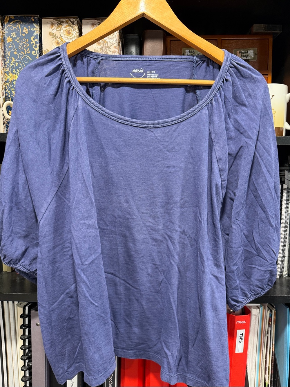 aerie Lavender-Blue Scoop Neck Puff Sleeve Top